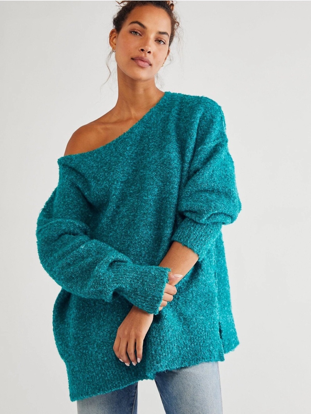 Free People Moira Slouchy Tunic Sweater Teal XS